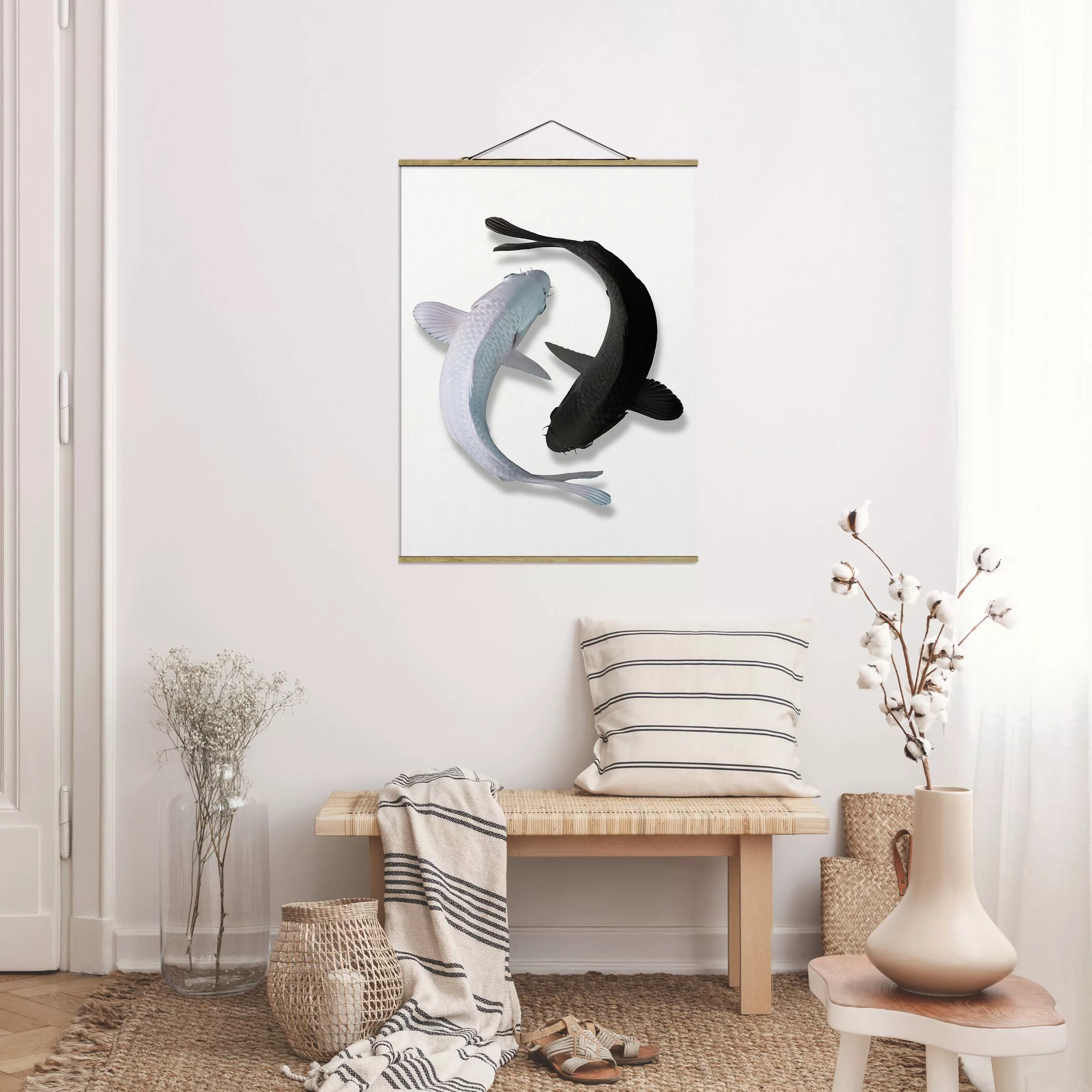 Stoffbild Tiere mit Posterleisten - Hochformat Fische Ying & Yang günstig online kaufen