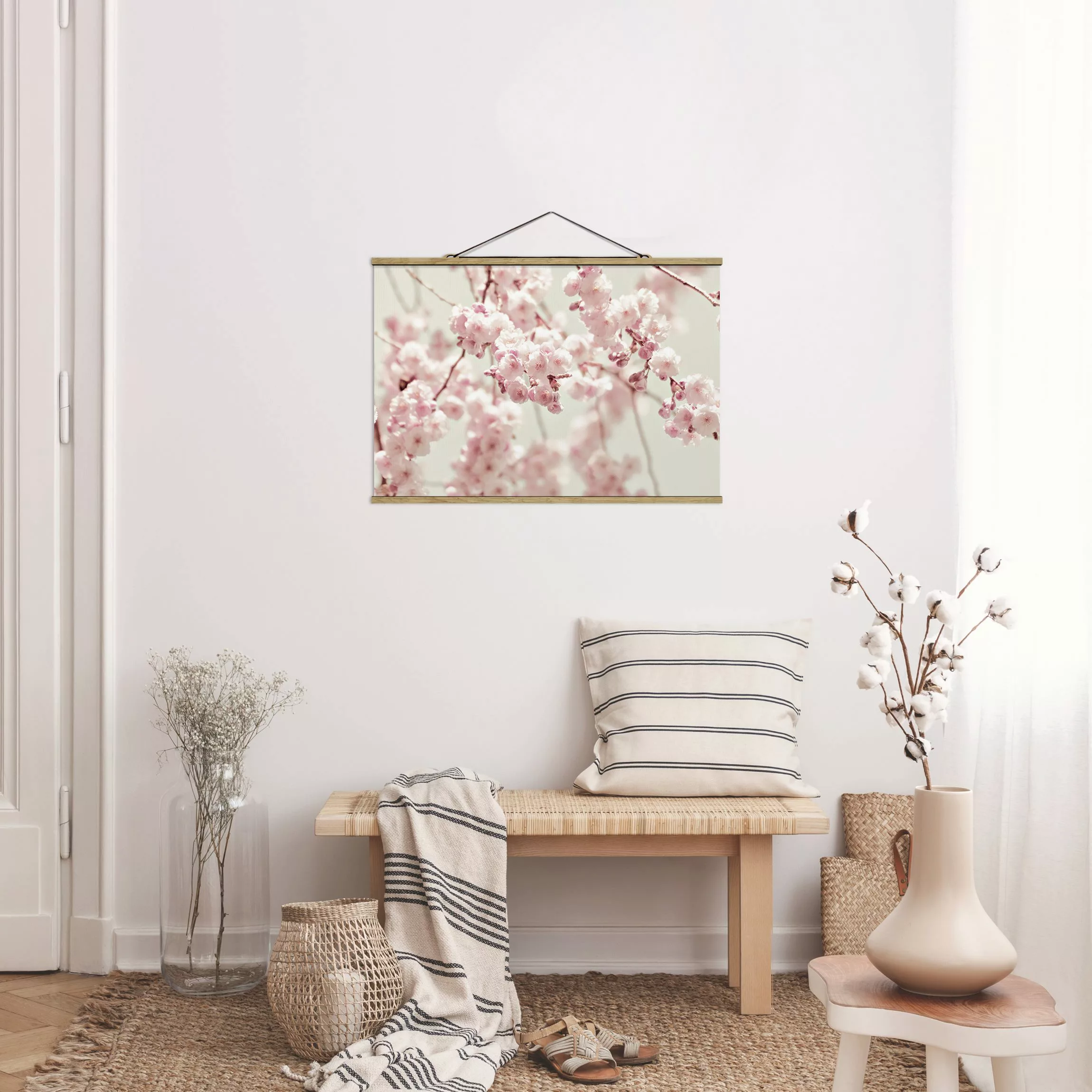 Stoffbild mit Posterleisten Kirschblütentanz günstig online kaufen