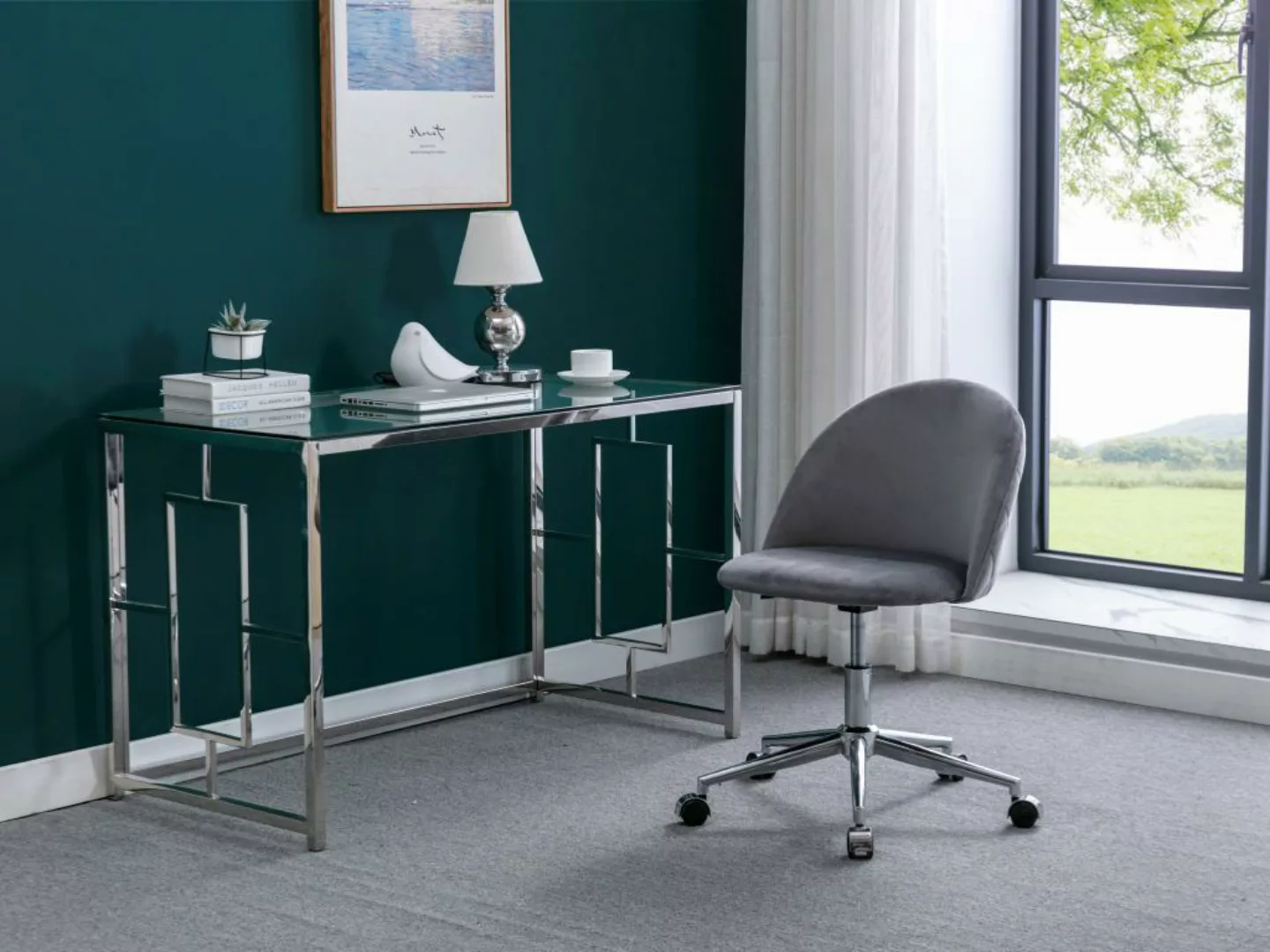 Schreibtischstuhl - Samt - Grau - Höhenverstellbar - MELBOURNE günstig online kaufen