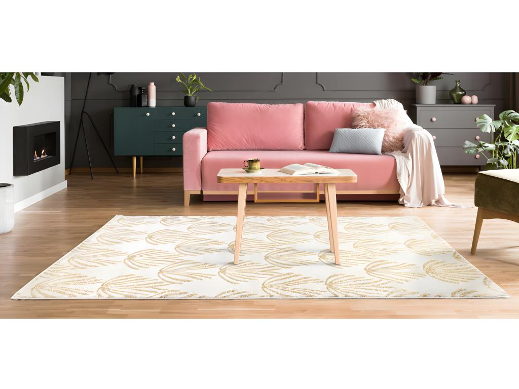Teppich Art Déco - 160 x 230 cm - Polypropylen - Beige & Goldfarben - LYSA günstig online kaufen