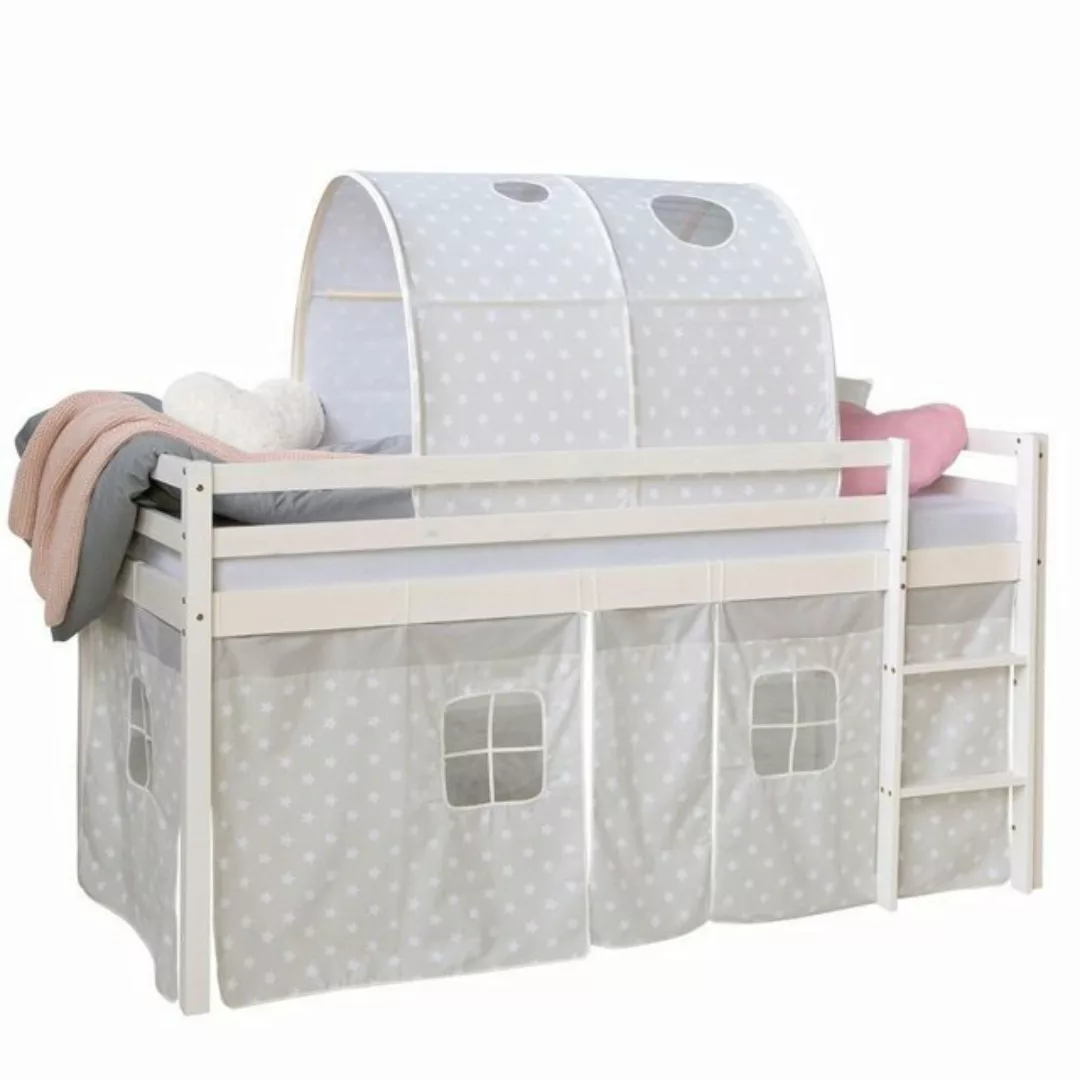 Homestyle4u Hochbett Spielbett Kinderbett Rutsche Turm Vorhang 90cm günstig online kaufen