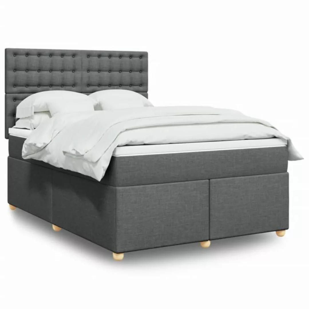 vidaXL Boxspringbett, Boxspringbett mit Matratze Dunkelgrau 140x190 cm Stof günstig online kaufen