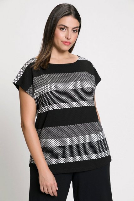 Ulla Popken Rundhalsshirt T-Shirt Jacquard-Streifen Oversized Rundhals günstig online kaufen