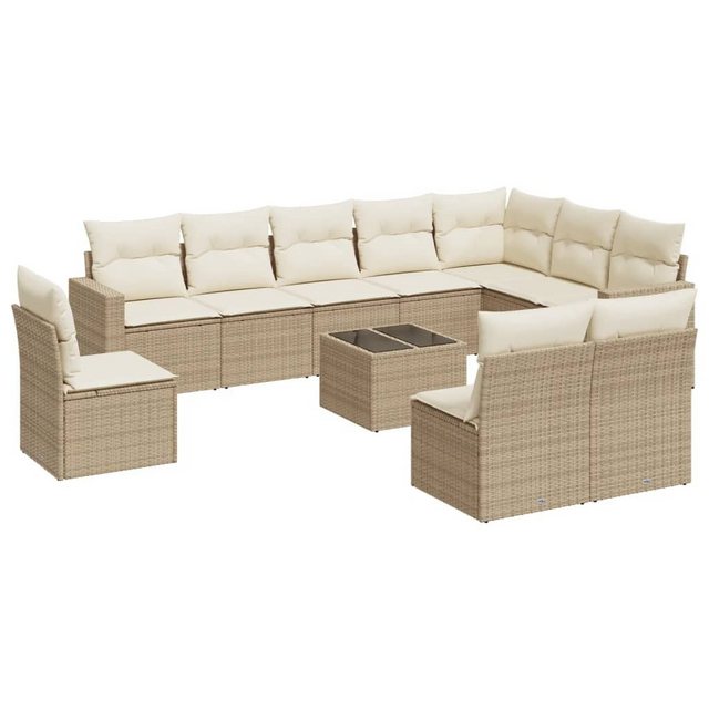 vidaXL Sofaelement 11-tlg. Garten-Sofagarnitur mit Kissen Beige Poly Rattan günstig online kaufen