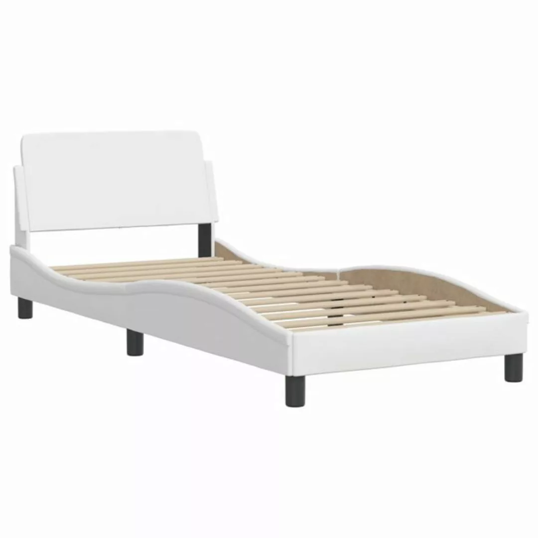 vidaXL Bett Bettgestell mit Kopfteil Weiß 90x200 cm Kunstleder günstig online kaufen