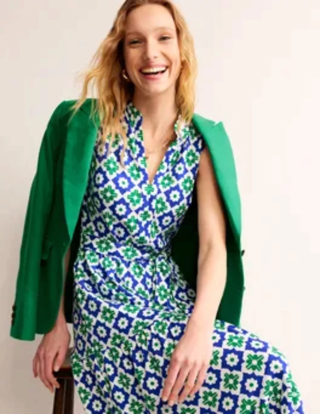 Naomi Maxi-Jerseykleid mit Ausschnitt Damen Boden, Grünes Tamburin, Geo Ste günstig online kaufen