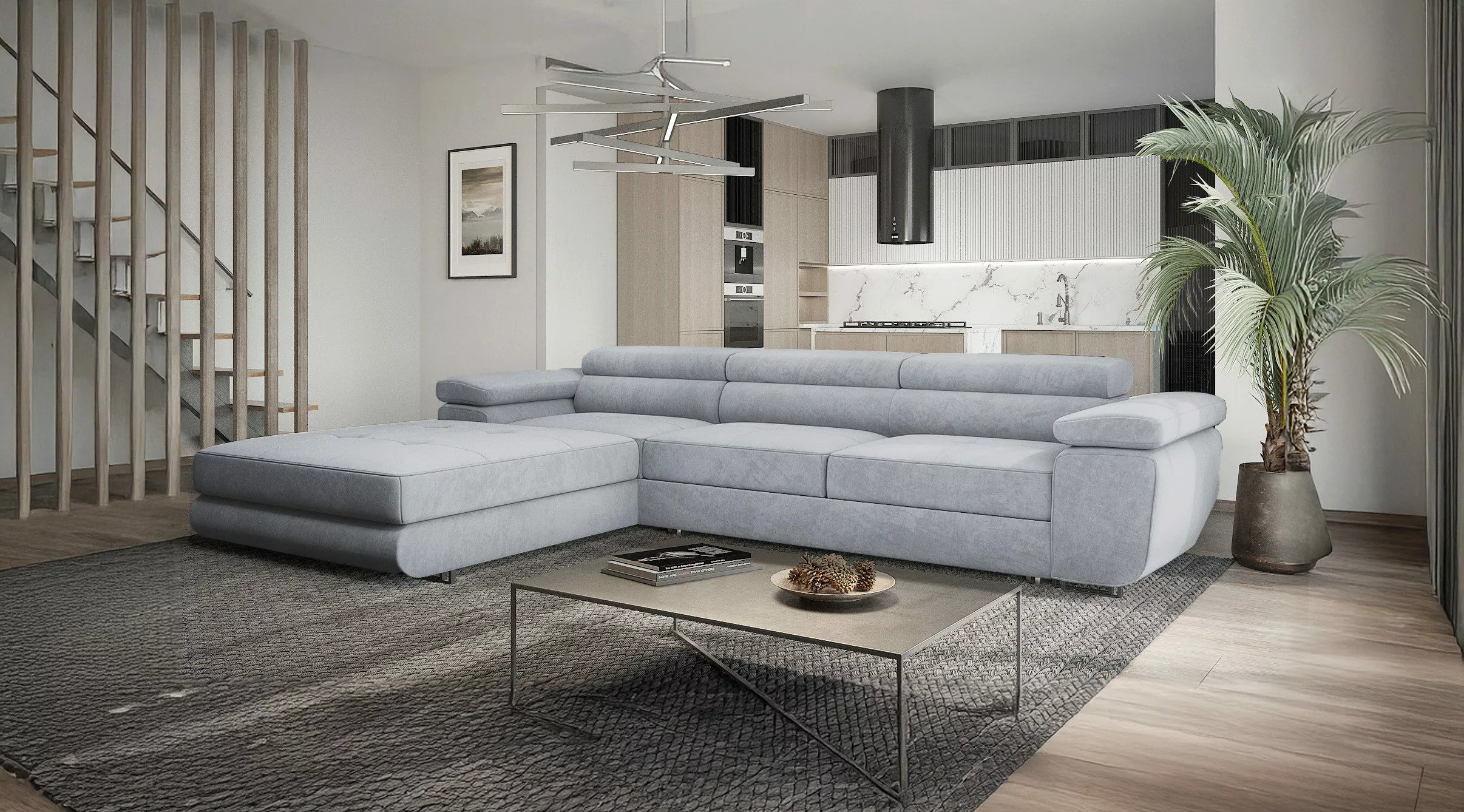 Goldstoff Ecksofa mit Schlaffunktion und Bettkasten, günstig online kaufen