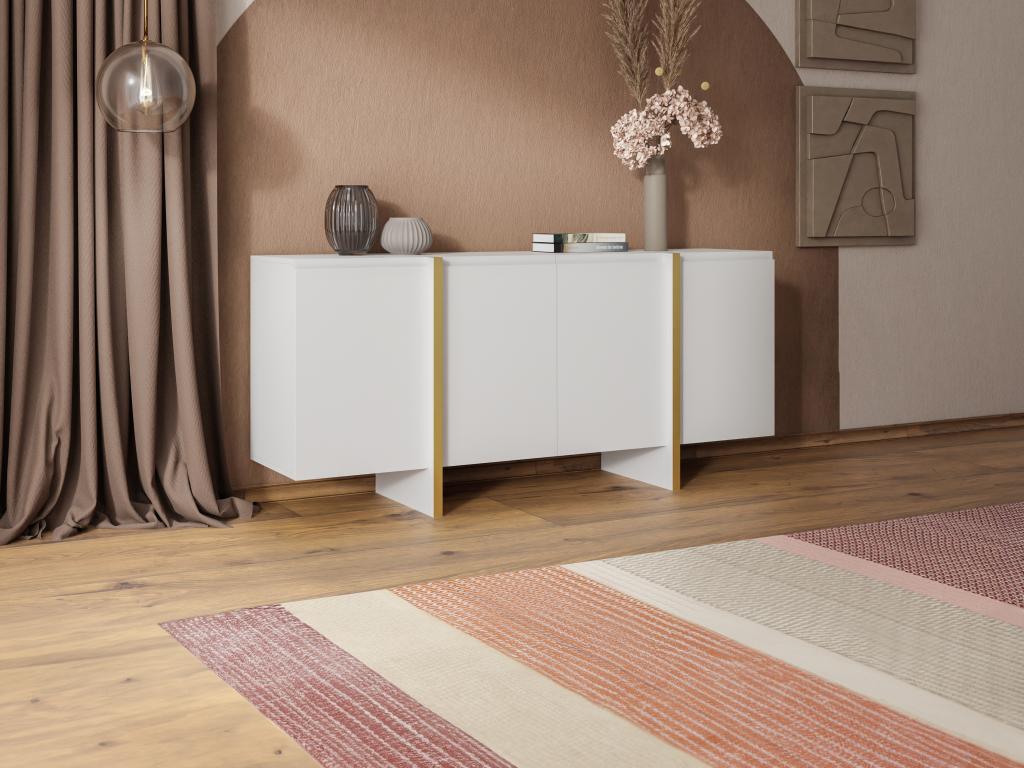 Sideboard mit 4 Türen - MDF- Weiß & Goldfarben - LUVONIA günstig online kaufen