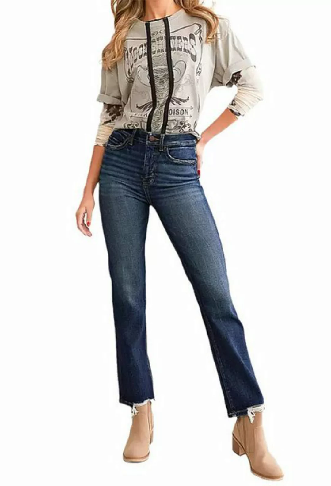 CHENIN Bequeme Jeans Jeans mit hohem bund und geradem bein Lässige jeans fü günstig online kaufen