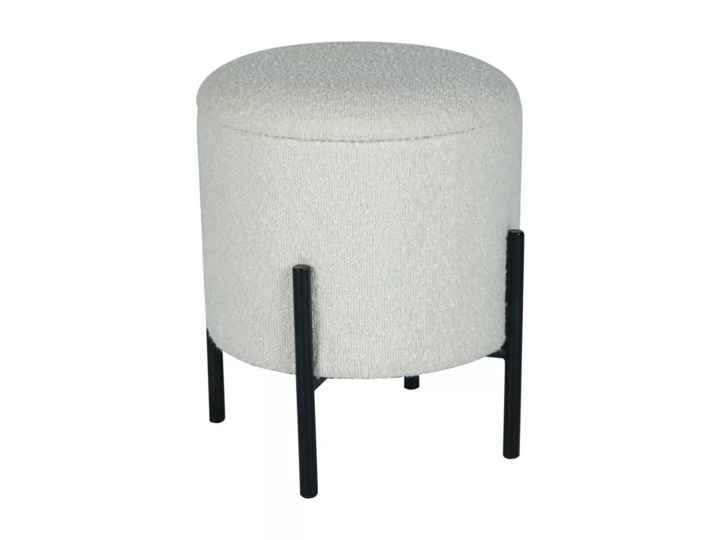 Niedriger Hocker mit Stauraum - Bouclé-Stoff & schwarzes Metall - Cremefarb günstig online kaufen