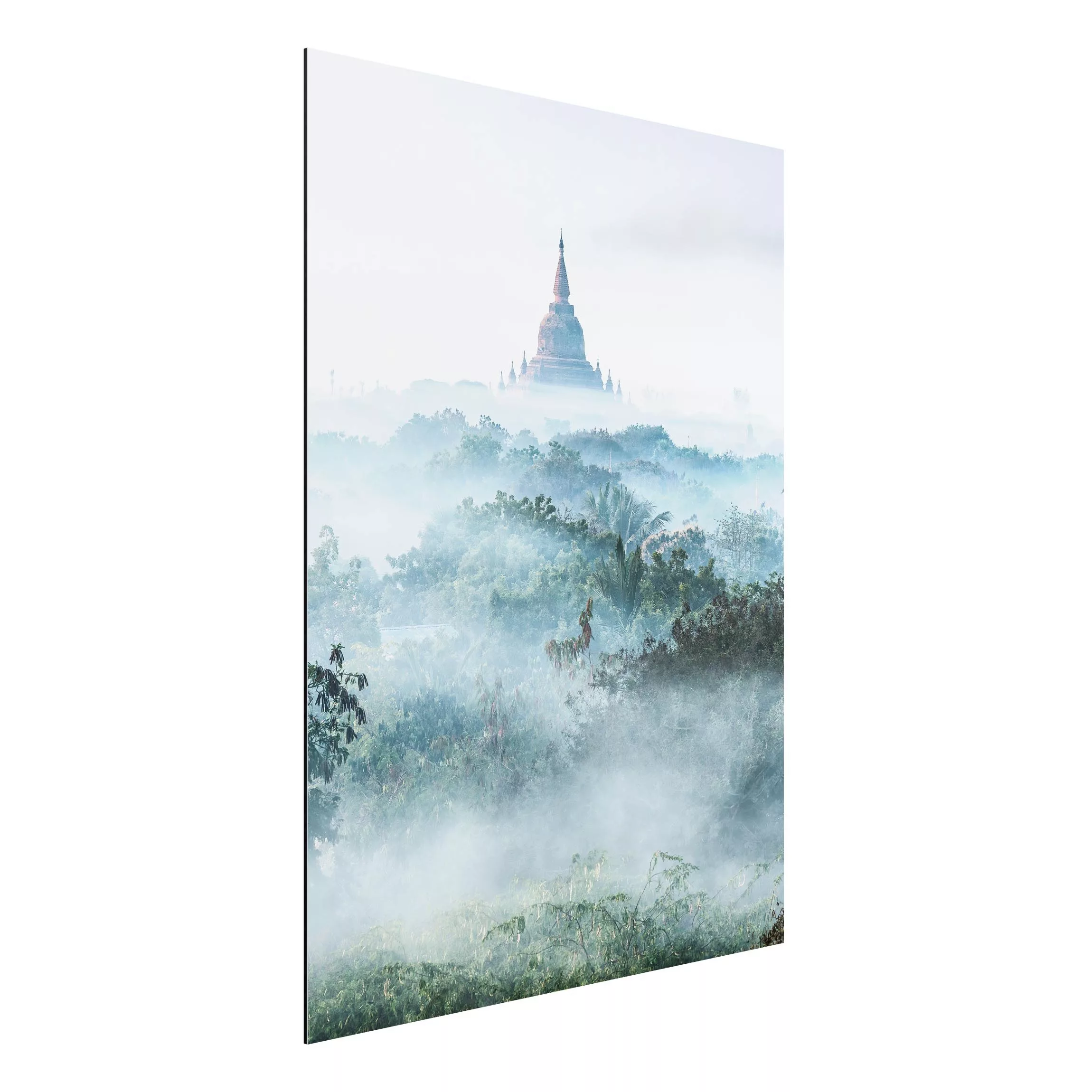 Alu-Dibond Bild Morgennebel über dem Dschungel von Bagan günstig online kaufen