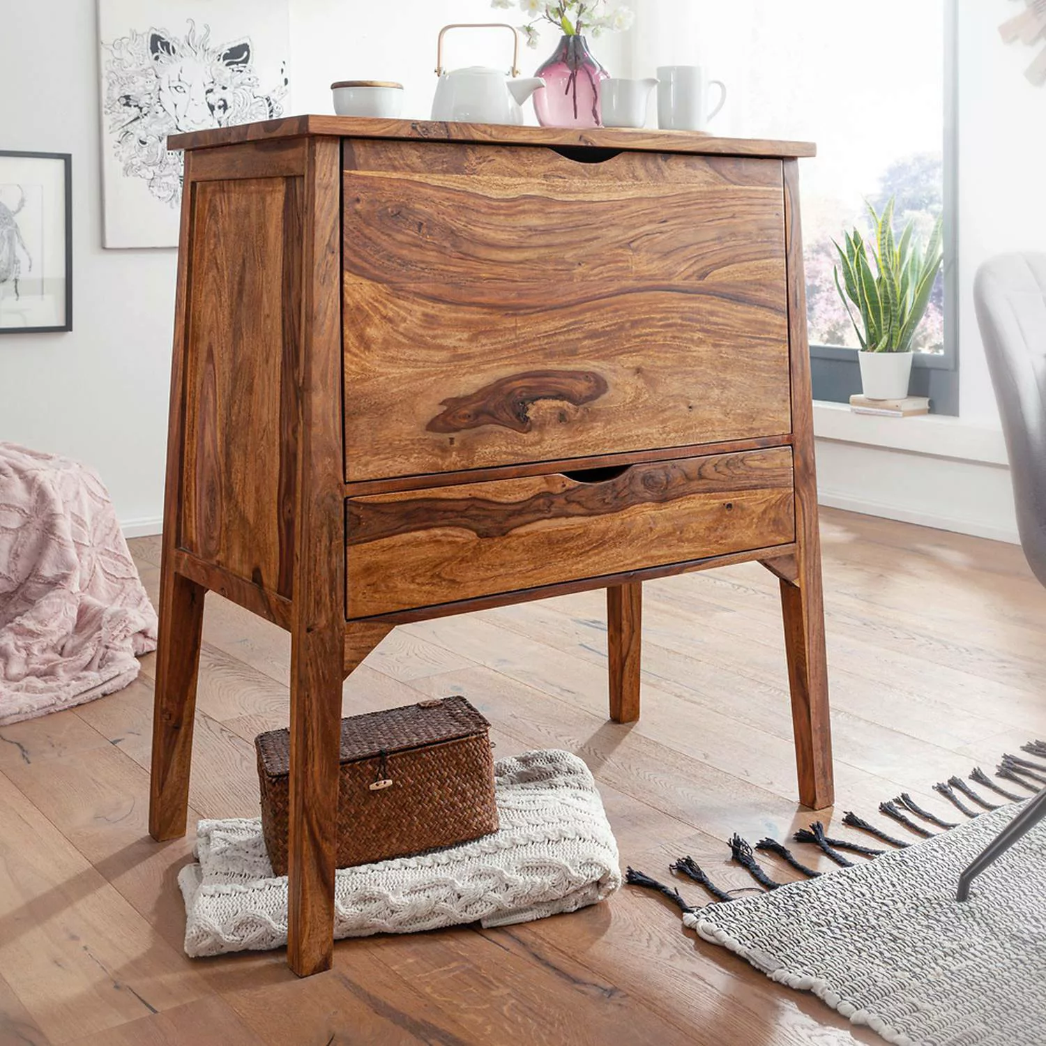 Design Sideboard Kommode Sheesham Massivholz B/H/T ca. 90/107/56cm günstig online kaufen