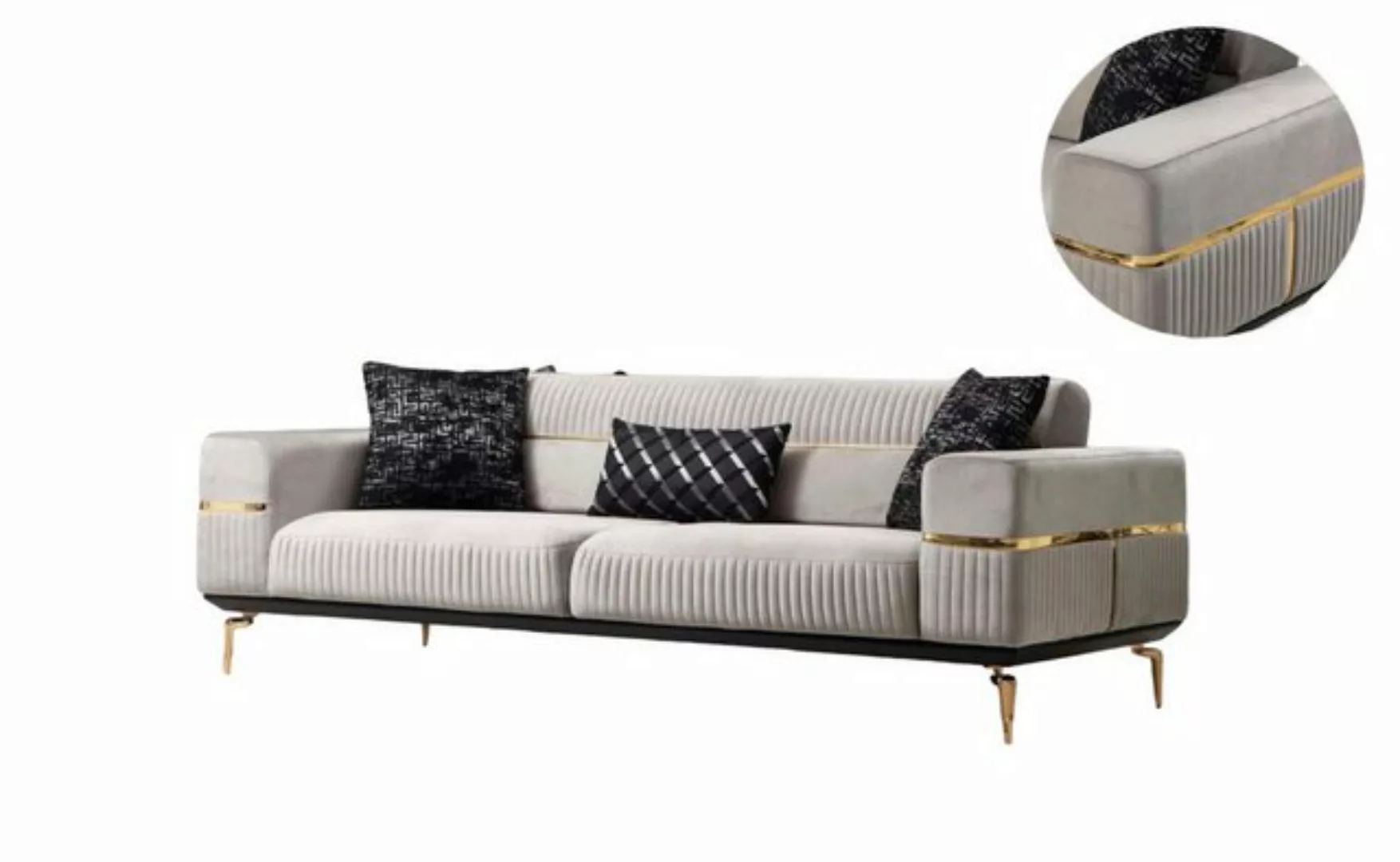 Xlmoebel 3-Sitzer Grau Sofa mit exklusivem Design in Samtoptik - Luxuriöse, günstig online kaufen