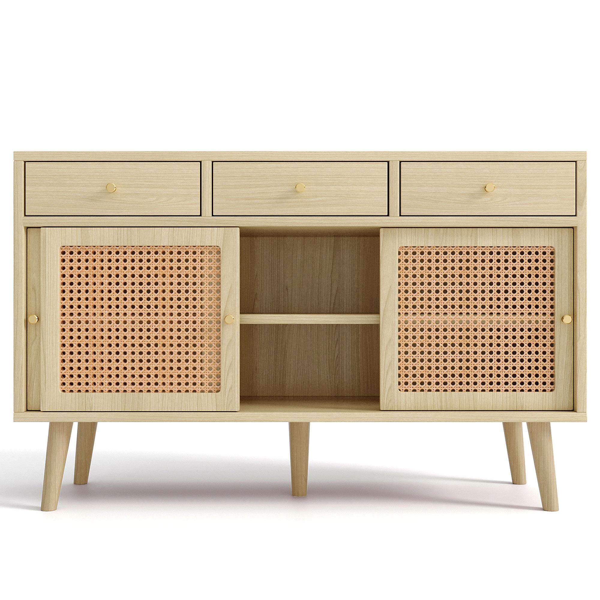 Sideboard mit 3 Schubladen und 3 Schiebetüren, Rattangeflecht, 120×40×78 cm günstig online kaufen