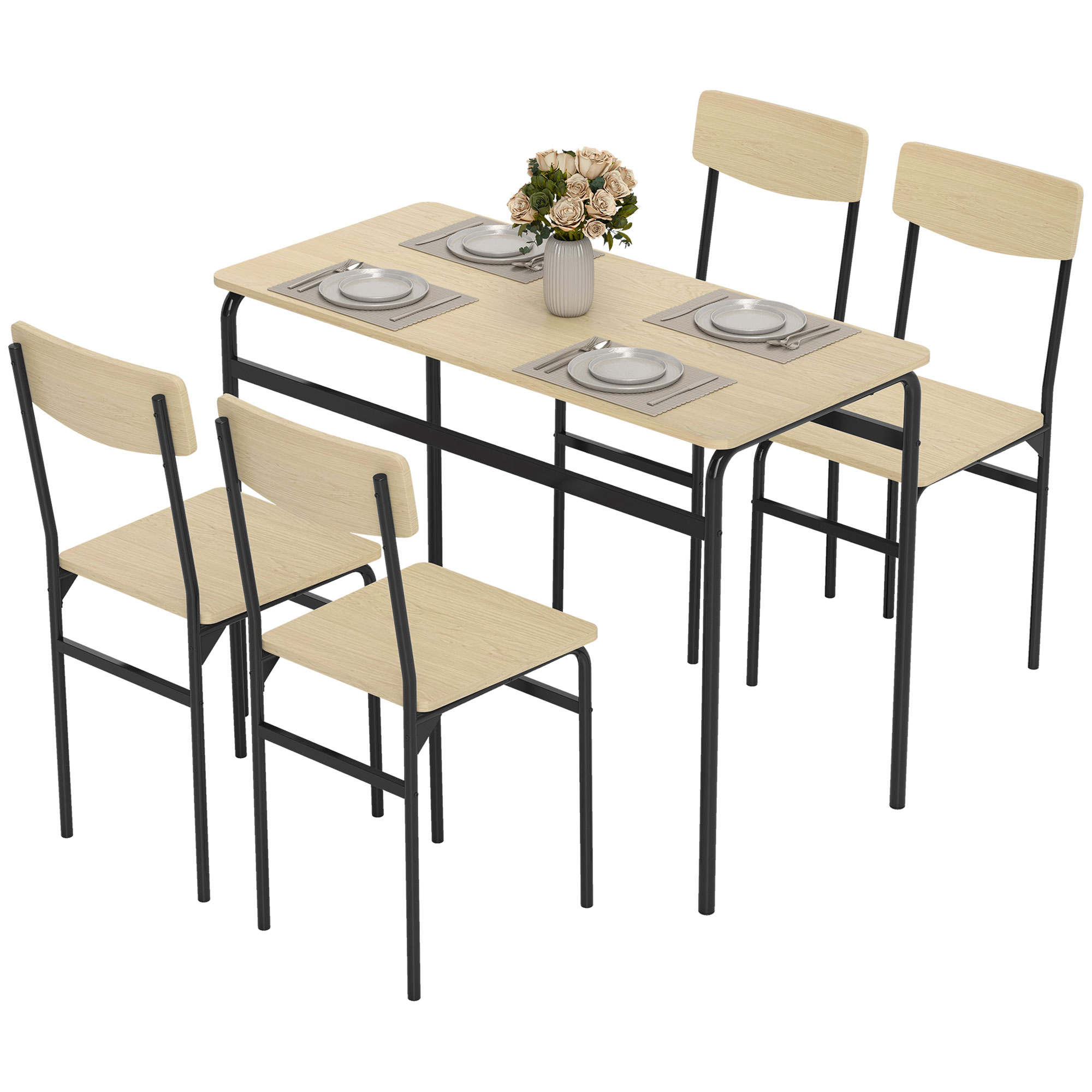 HOMCOM Set Tisch und Stühle Esszimmer 5-teilig, Rechteckiger Esstisch und 4 günstig online kaufen