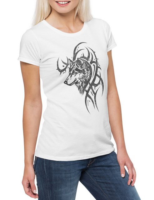 Urban Backwoods Print-Shirt Wolf & Tribal Damen T-Shirt Runen Runes German günstig online kaufen