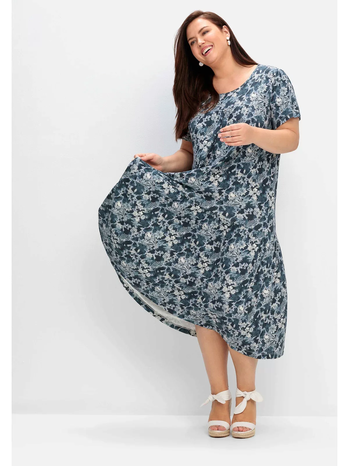 Sheego Jerseykleid "Große Größen", mit Blumendruck, in Midilänge günstig online kaufen