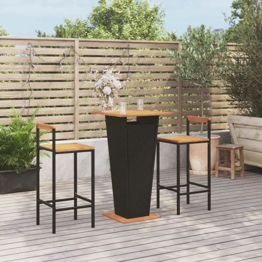 Vidaxl 3-tlg. Gartenbar-set Schwarz Poly Rattan & Massivholz Akazie günstig online kaufen