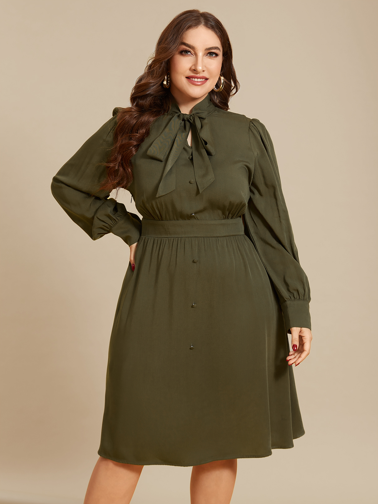 YOINS Plus Size Rundhals-Knopf-Design Geknotetes Kleid günstig online kaufen