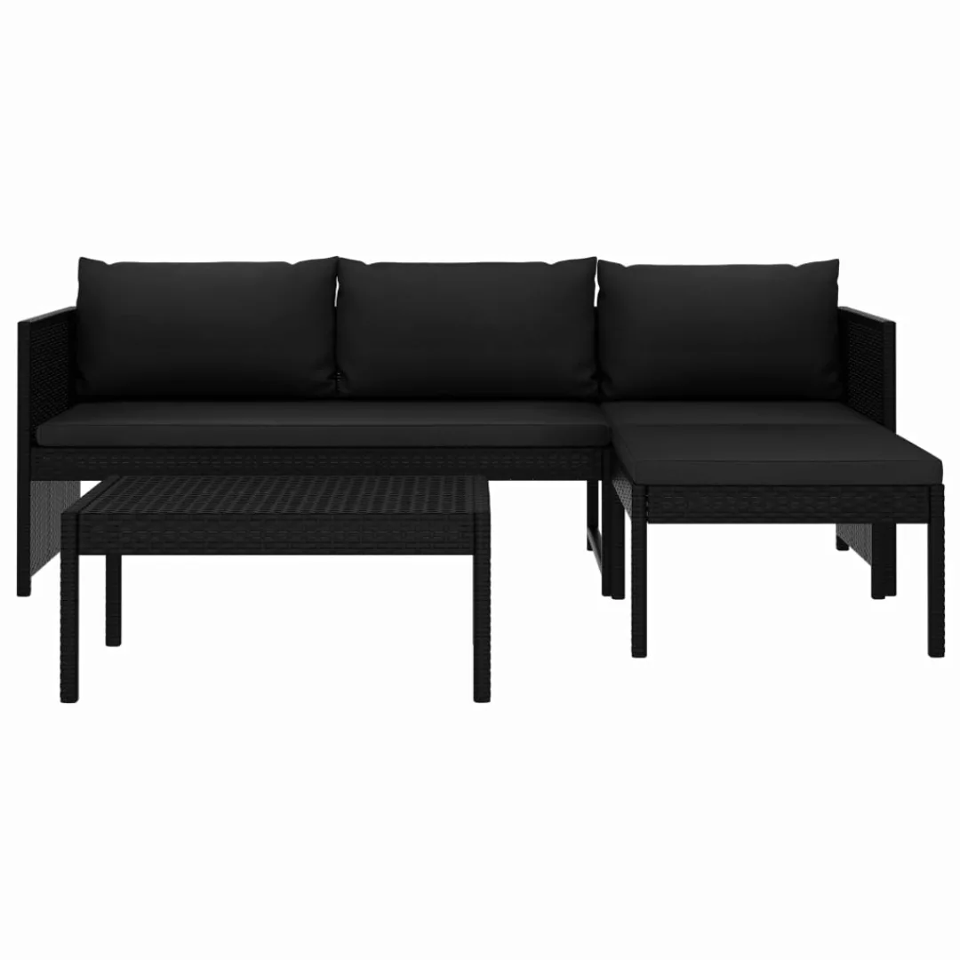 3-tlg. Garten-lounge-set Mit Auflagen Poly Rattan Schwarz günstig online kaufen