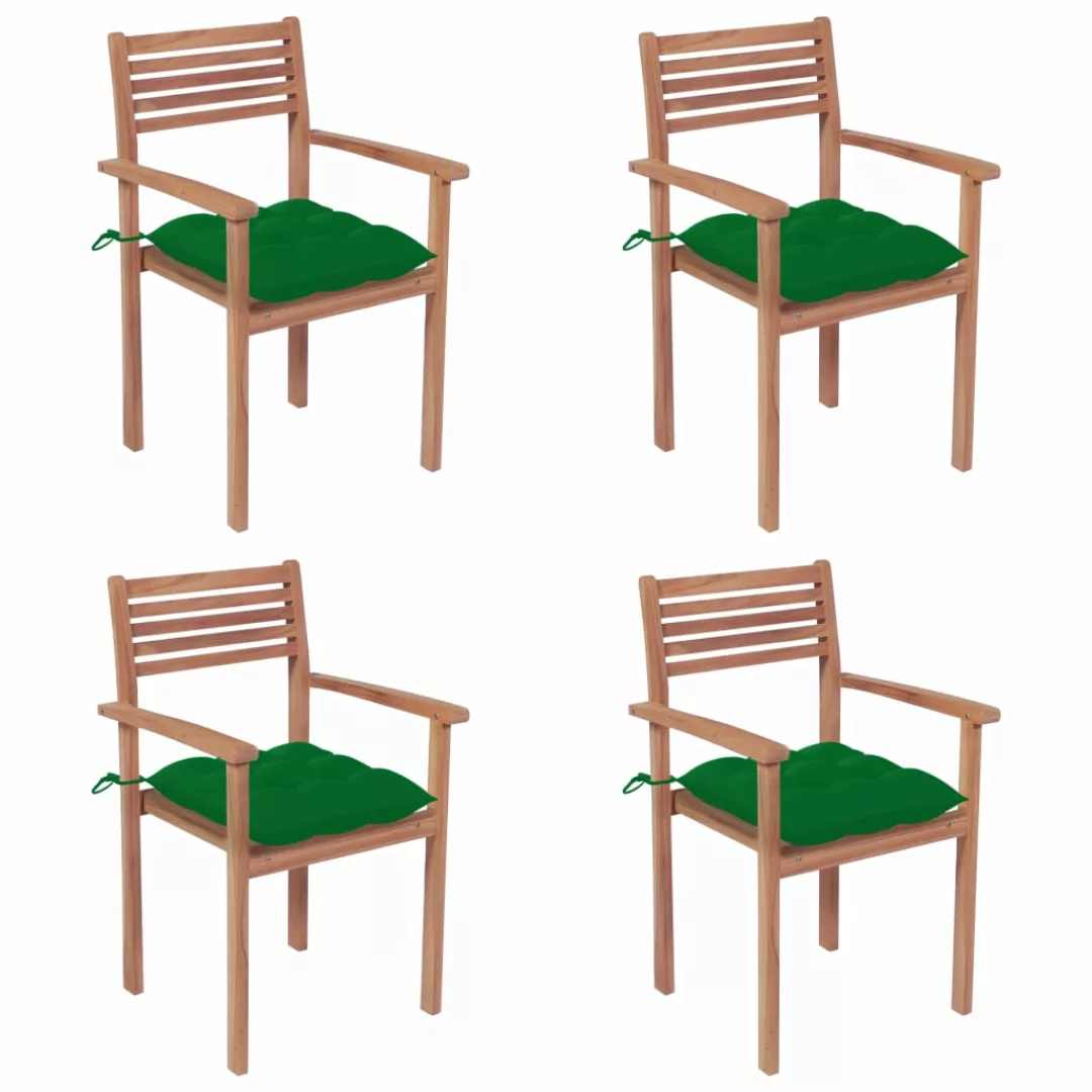 Gartenstühle 4 Stk. Mit Grünen Kissen Massivholz Teak günstig online kaufen