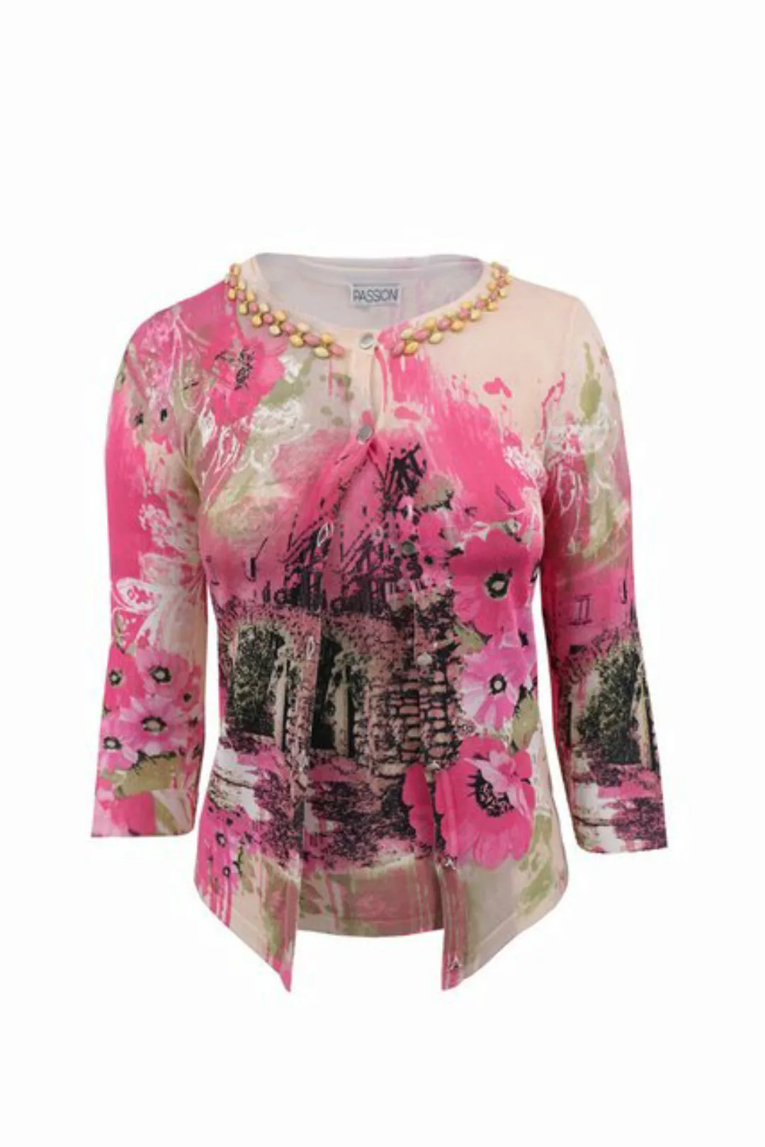 Passioni Cardigan Twinset mit Blumen- und Szenendruck in Rosa und Schwarz günstig online kaufen