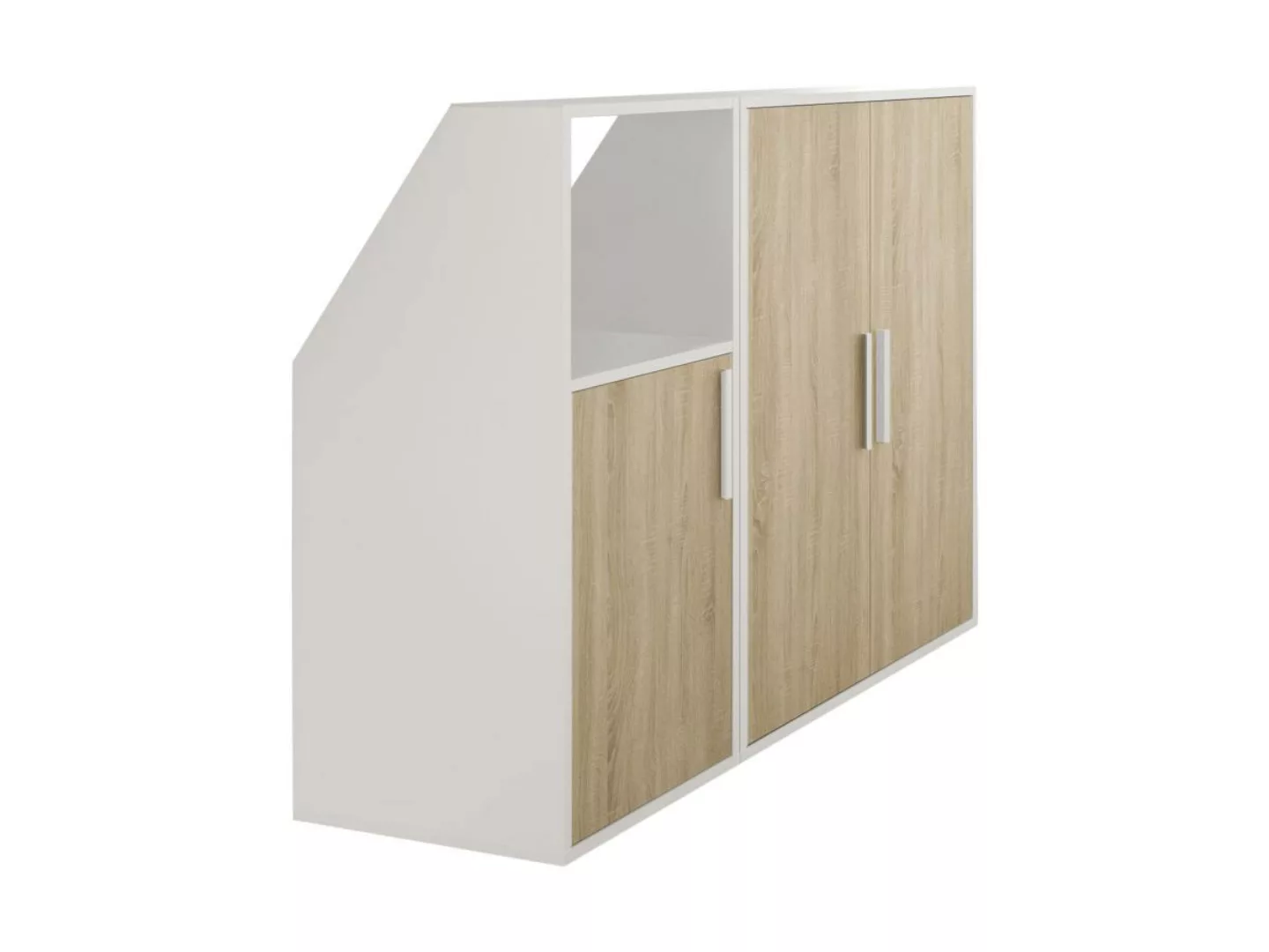 Schrank unter Dachschräge mit 3 Türen & 1 Ablage - Weiß & Holzfarben - ADEZ günstig online kaufen