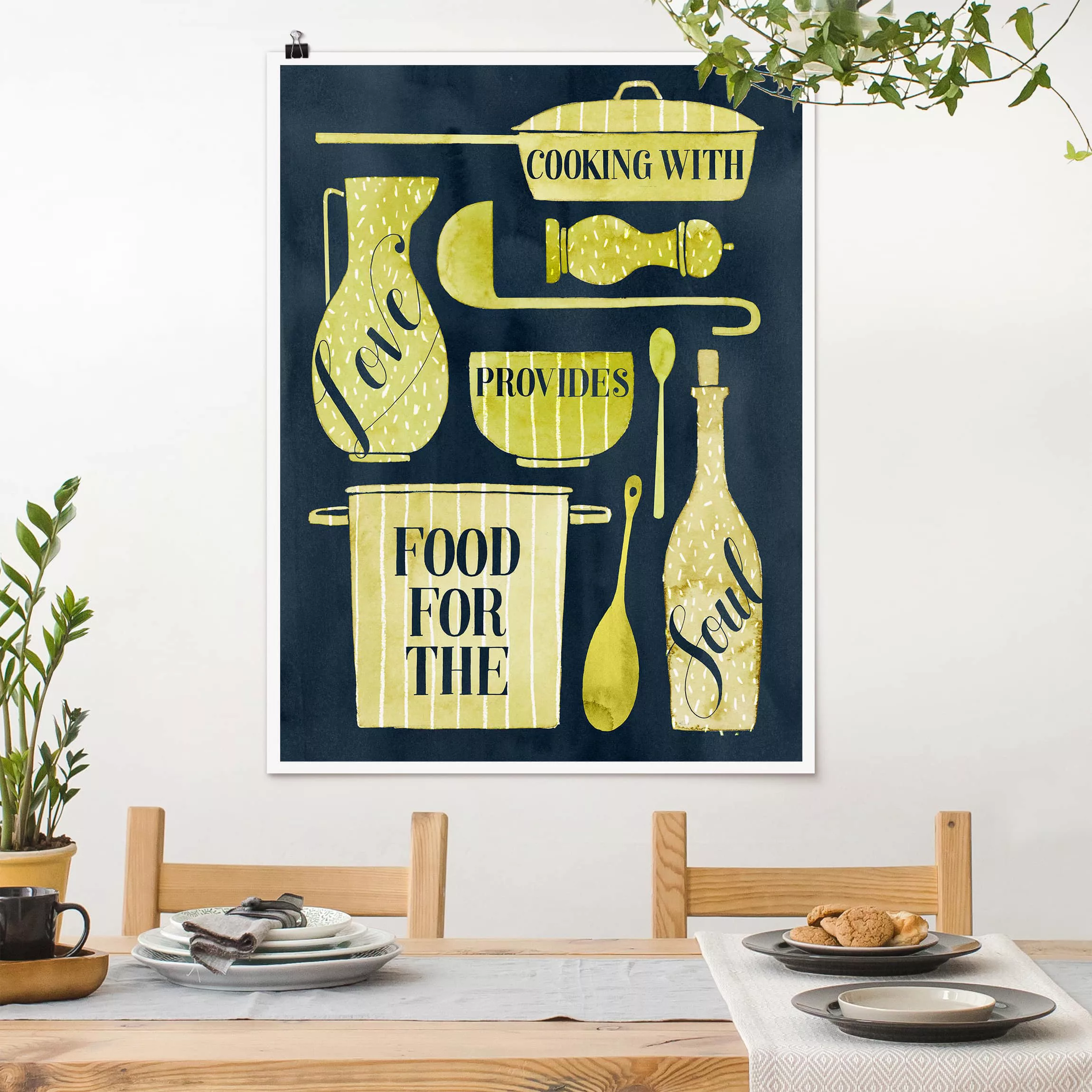 Poster Küchenspruch - Hochformat Seelennahrung - Mit Liebe günstig online kaufen