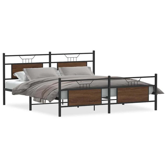 vidaXL Bett, Metallbett ohne Matratze Braun Eichen-Optik 180x200 cm günstig online kaufen