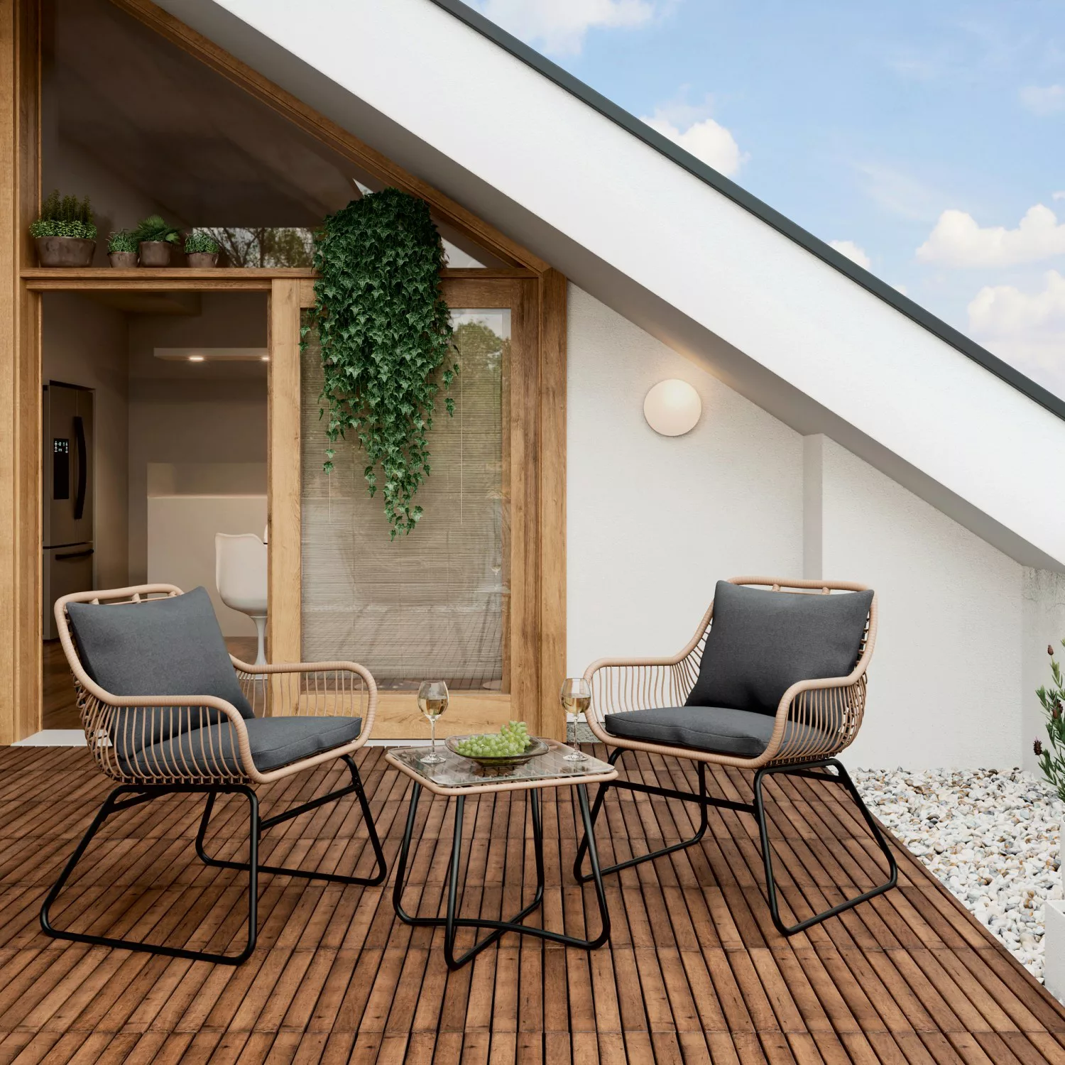 Balkonmöbel-Set Willmar 3-teilig Polyrattan Beige günstig online kaufen
