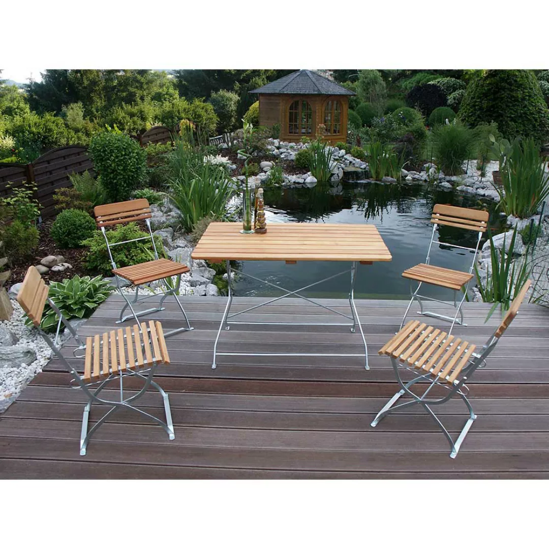 Gartensitzgruppe aus Robinie Massivholz und Stahl in Zinkfarben klappbar (f günstig online kaufen
