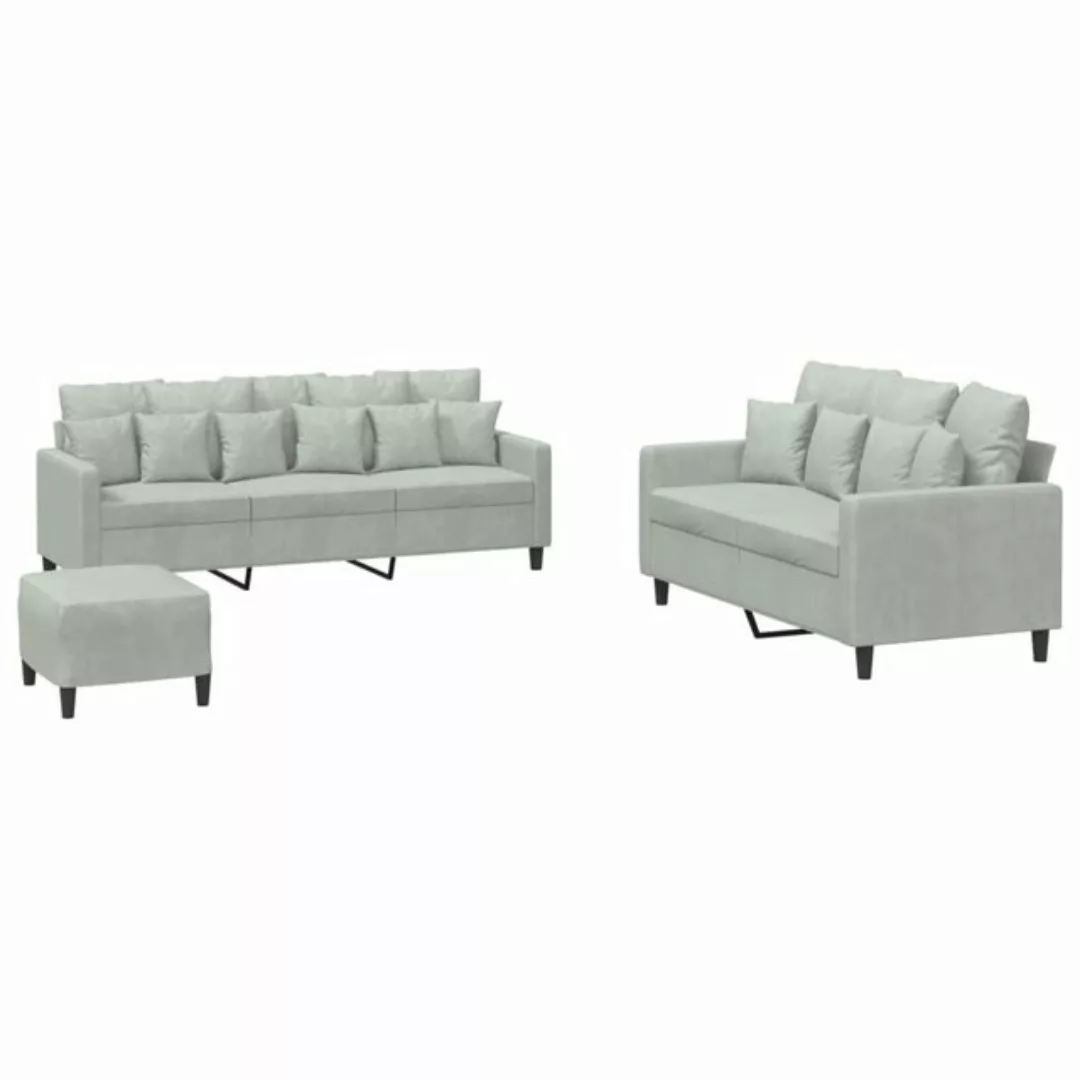 vidaXL Sofa Sofagarnitur Set mit Kissen Samt, 3-tlg., Hellgrau günstig online kaufen