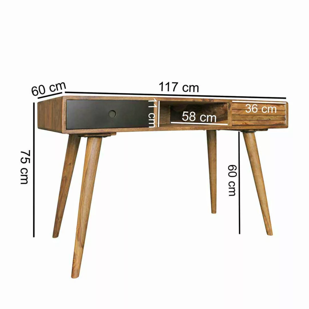 Design Schreibtisch aus Sheesham Massivholz Retro günstig online kaufen