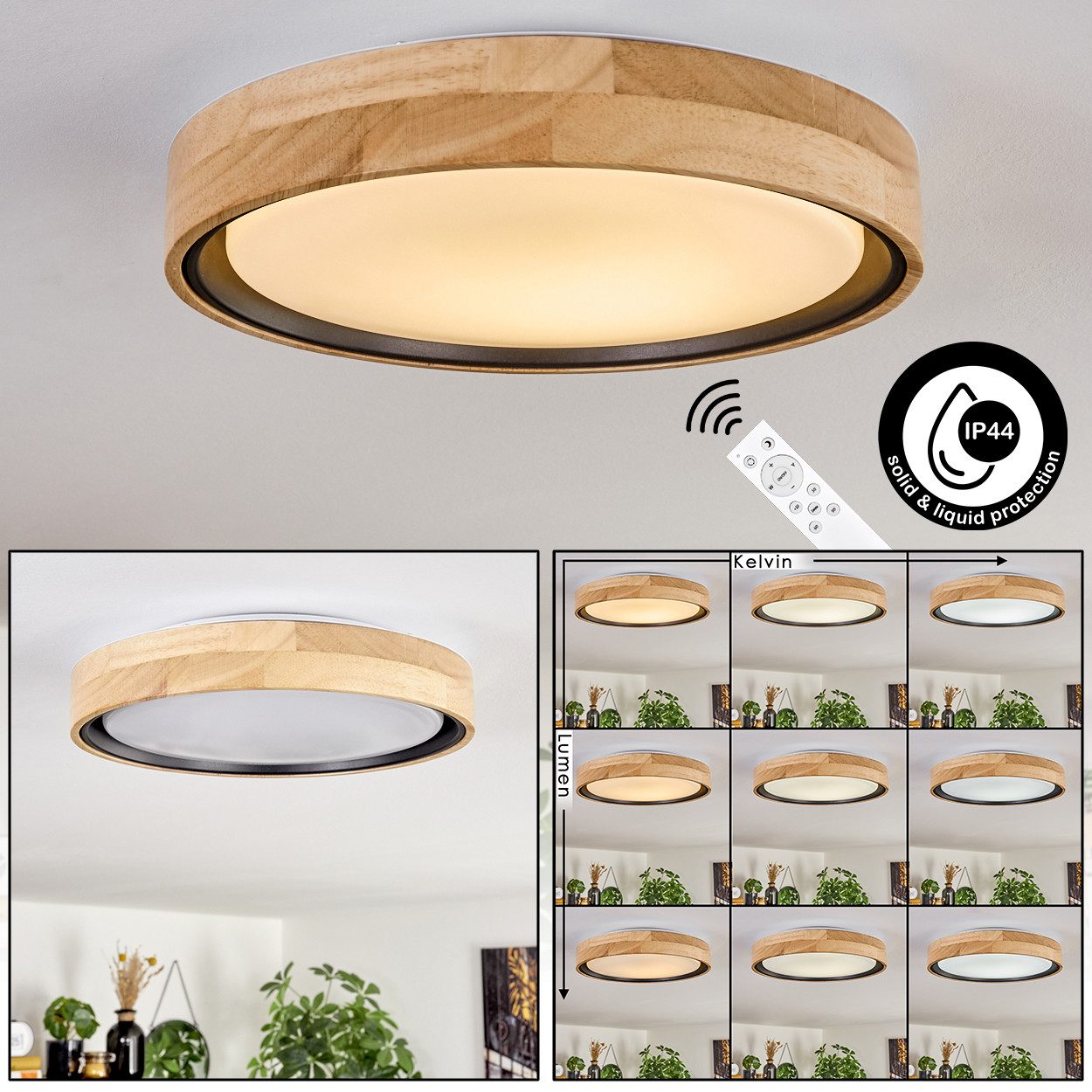 hofstein Deckenleuchte dimmbare Deckenleuchte aus Holz/Metall/Kunststoff günstig online kaufen
