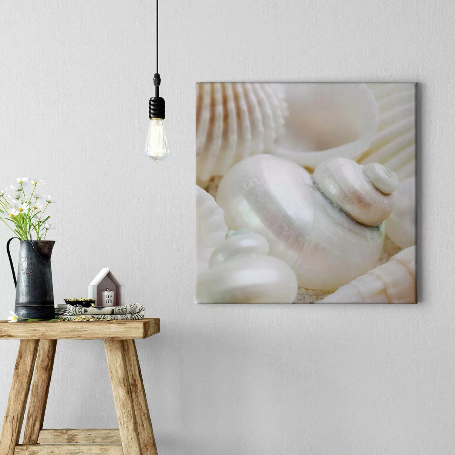Bricoflor Muschelbild Auf Leinwand Wandbild Mit Muscheln In Crème Weiß Für günstig online kaufen