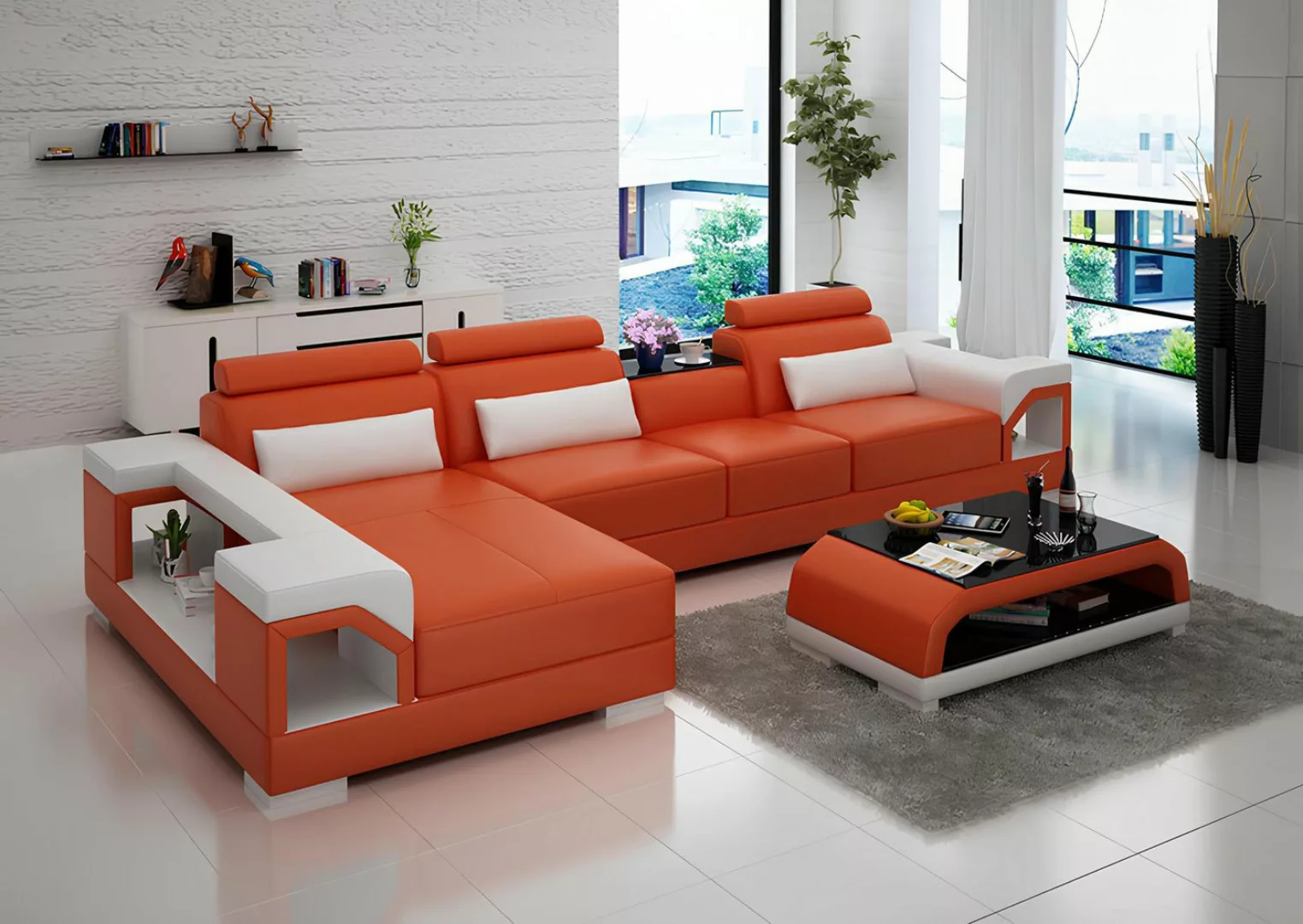 Xlmoebel Ecksofa Modernes Ledersofa mit USB-Anschluss für Wohnlandschaft, E günstig online kaufen