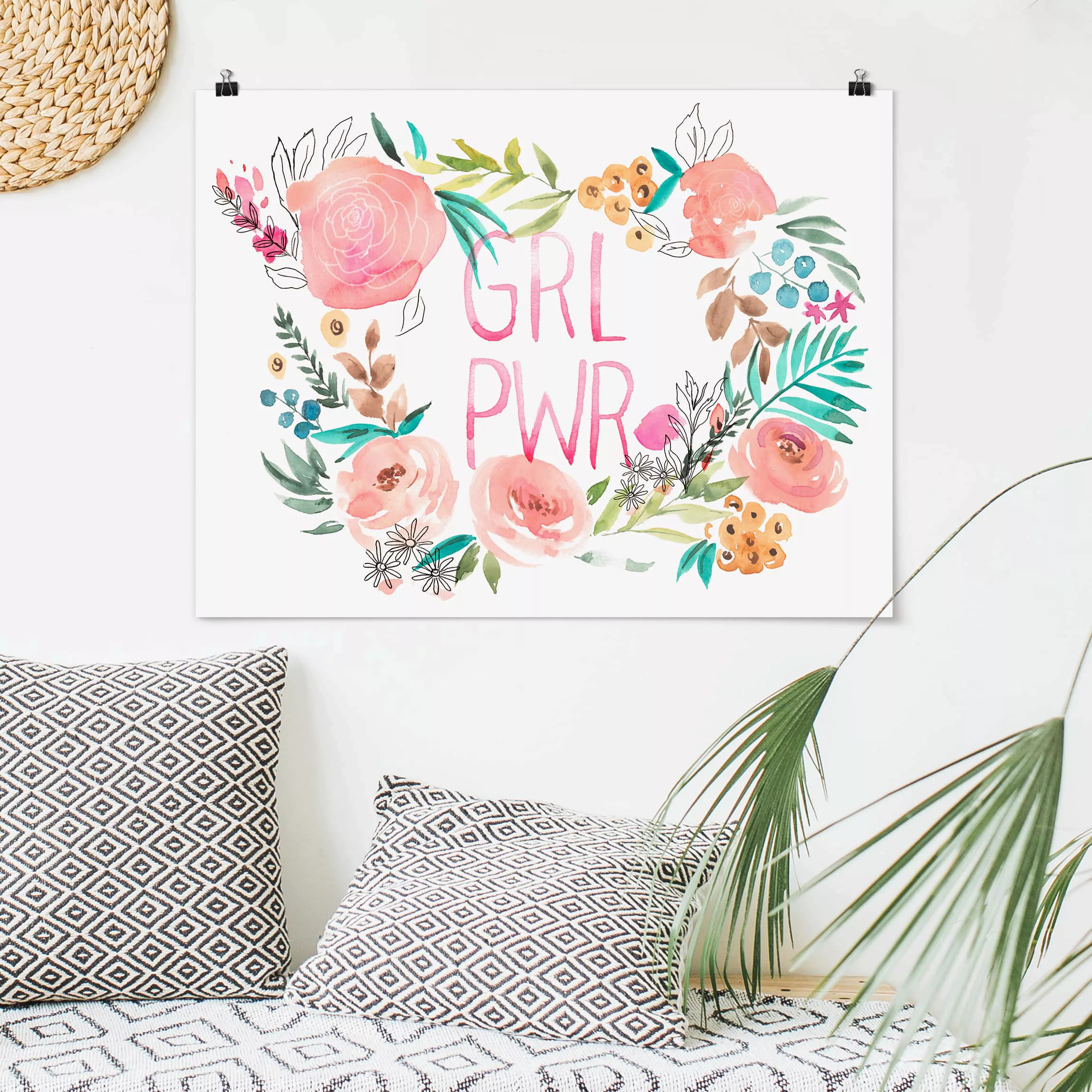 Poster Kinderzimmer - Querformat Rosa Blüten - Girl Power günstig online kaufen