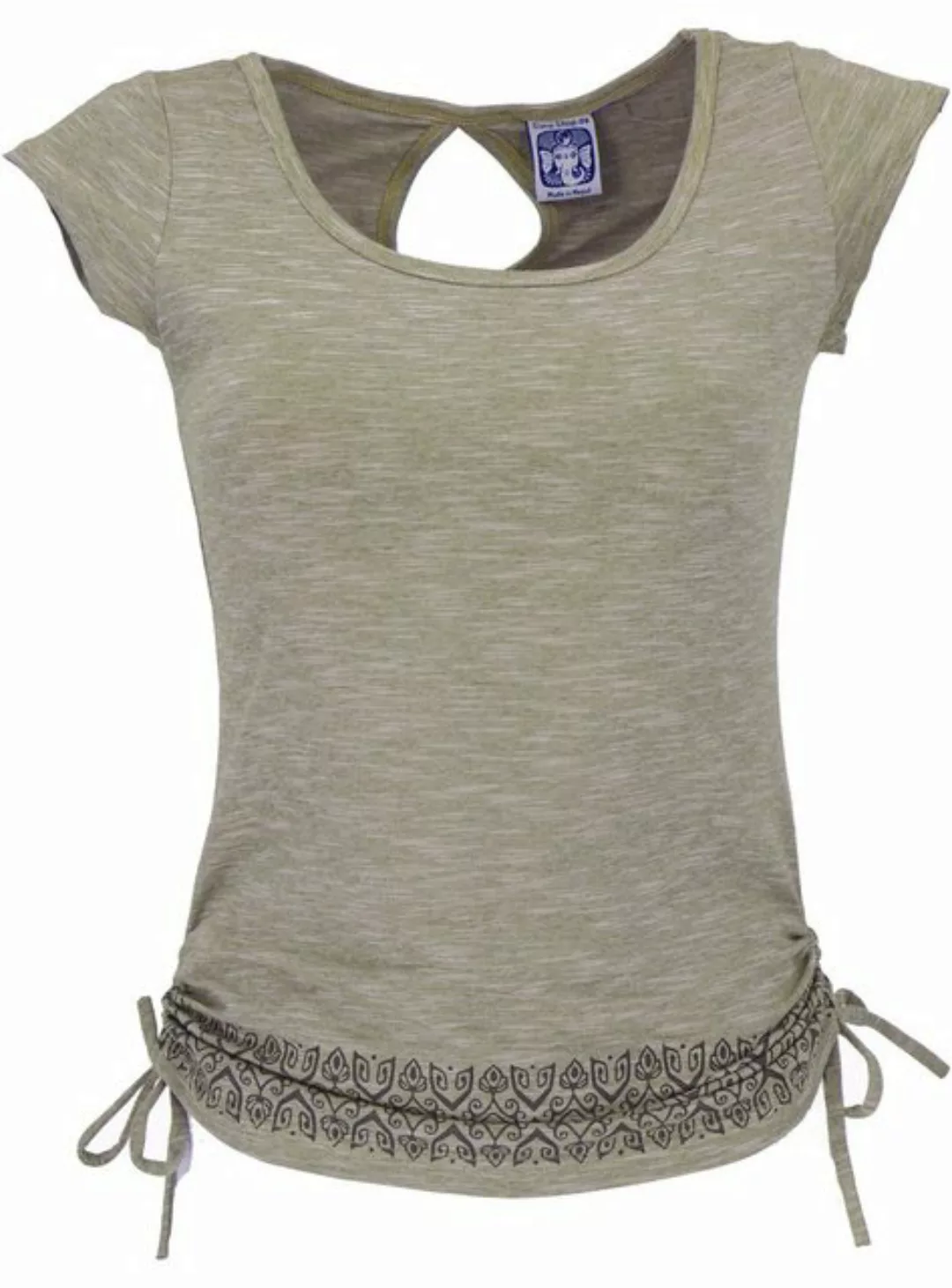 Guru-Shop T-Shirt Yoga -T-Shirt aus Bio-Baumwolle - helles olivgrün Retro, günstig online kaufen