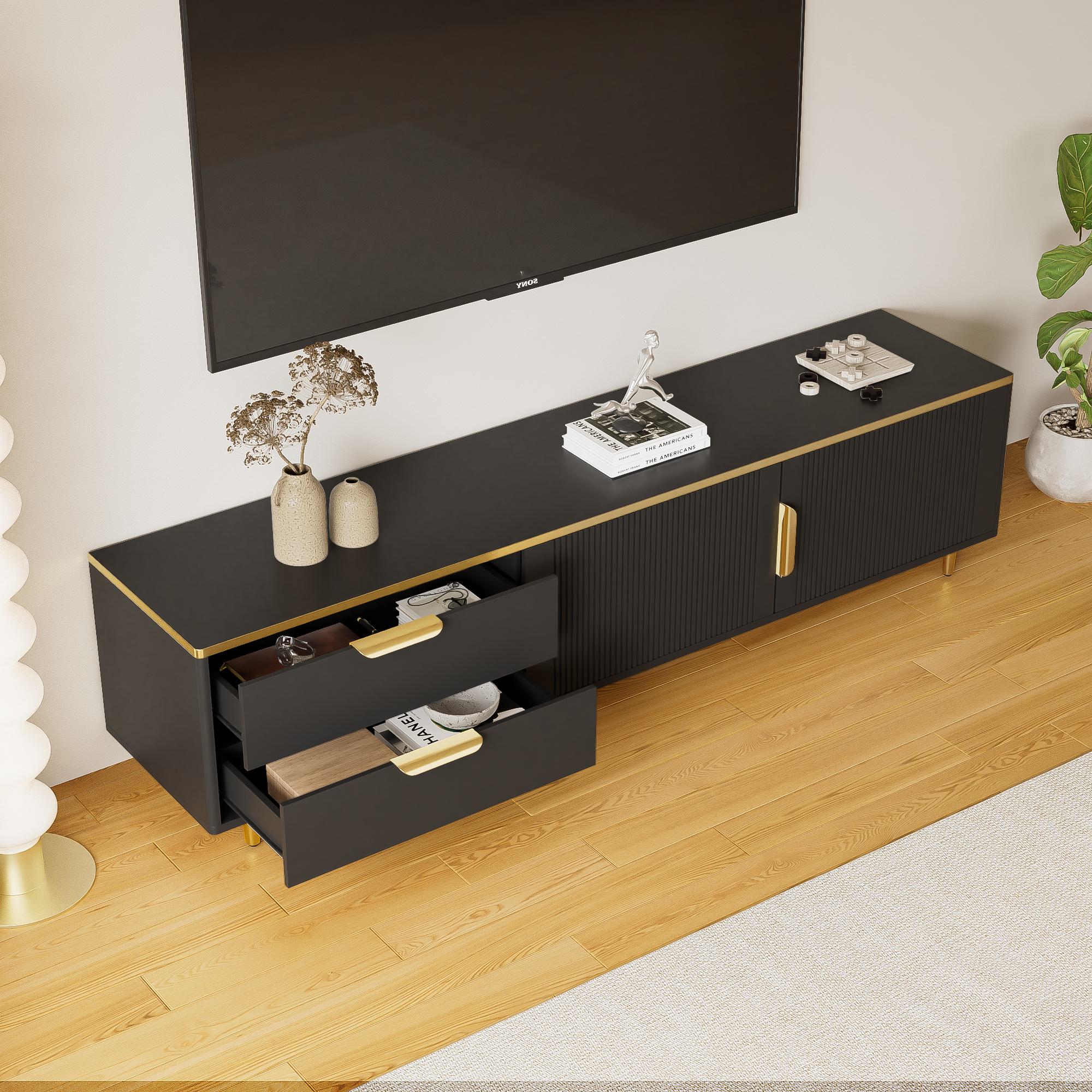 TV-Schrank mit geschnitzter Textur, goldenen Griffen und Marmorstruktur für günstig online kaufen