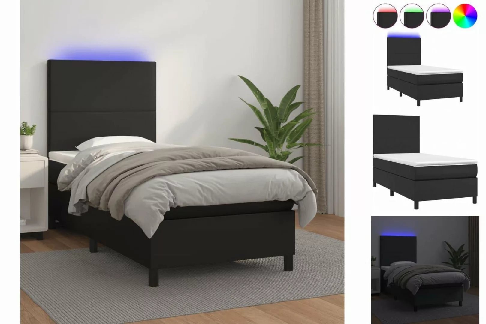 vidaXL Bettgestell Boxspringbett mit Matratze LED Schwarz 90x200 cm Kunstle günstig online kaufen