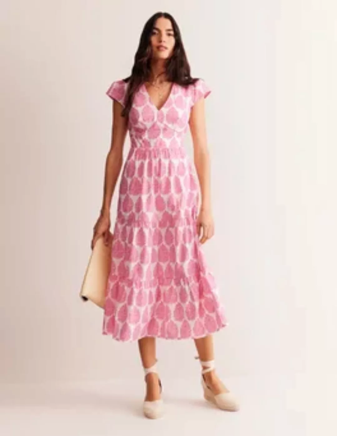 May Midi-Teekleid aus Baumwolle Damen Boden, Sangria Sunset Pink, Blütenbla günstig online kaufen
