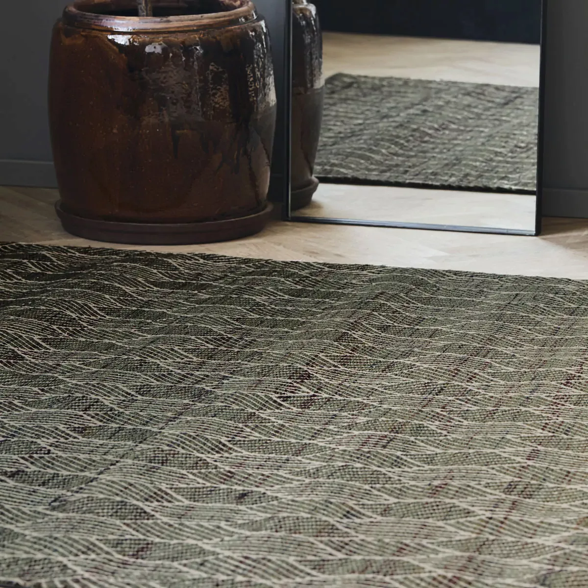 Teppich Agon aus Baumwolle mit Muster in Grün günstig online kaufen