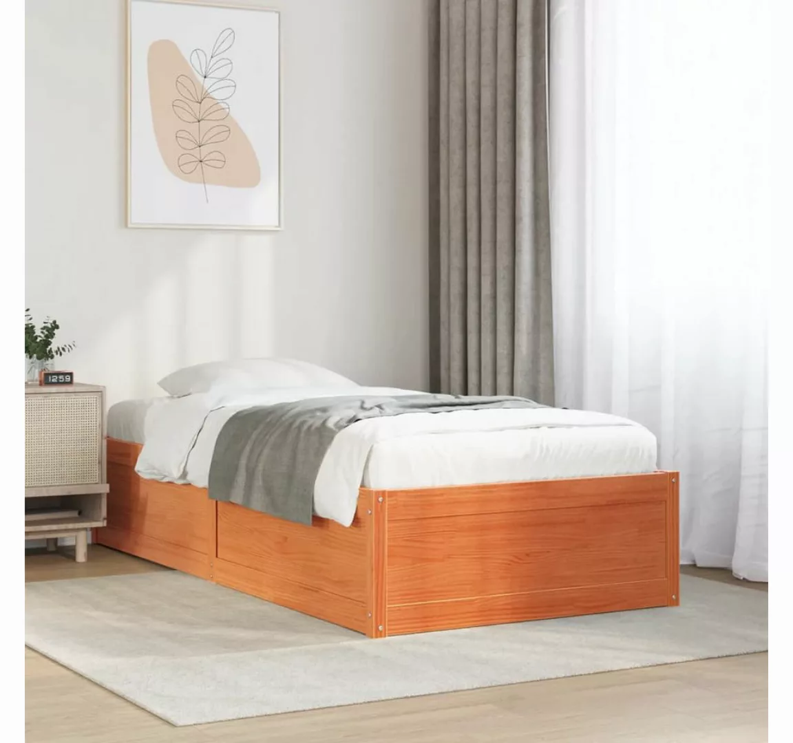 vidaXL Bett, Massivholzbett ohne Matratze Wachsbraun 100x200 Kiefernholz günstig online kaufen