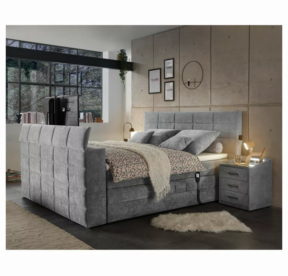 Lomadox Boxspringbett DURAZNO-09, 180x200cm, dark grey, TV-Halterung, Bettk günstig online kaufen