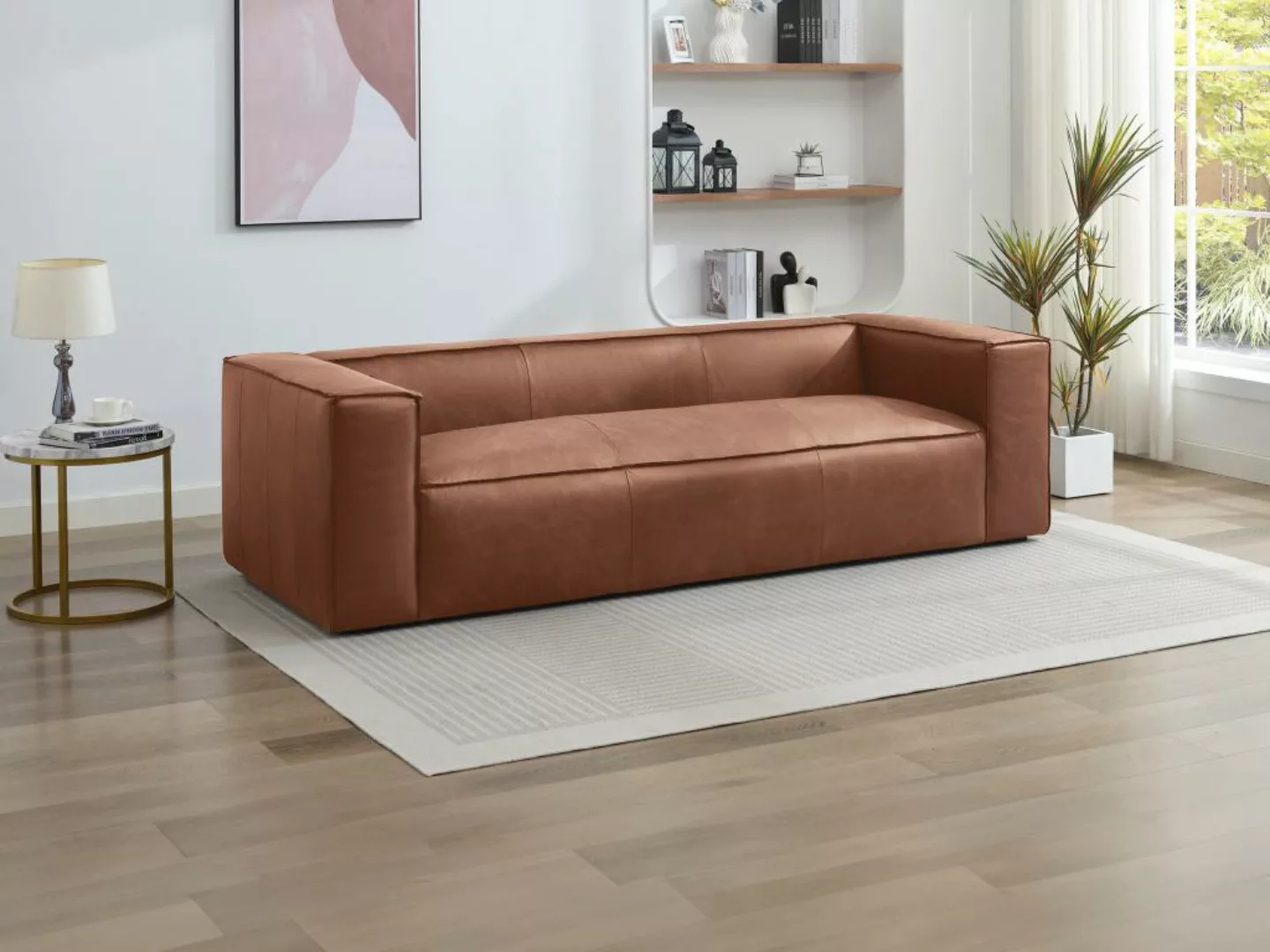 Sofa 3-Sitzer - Leder - Braun - ESTELLE günstig online kaufen