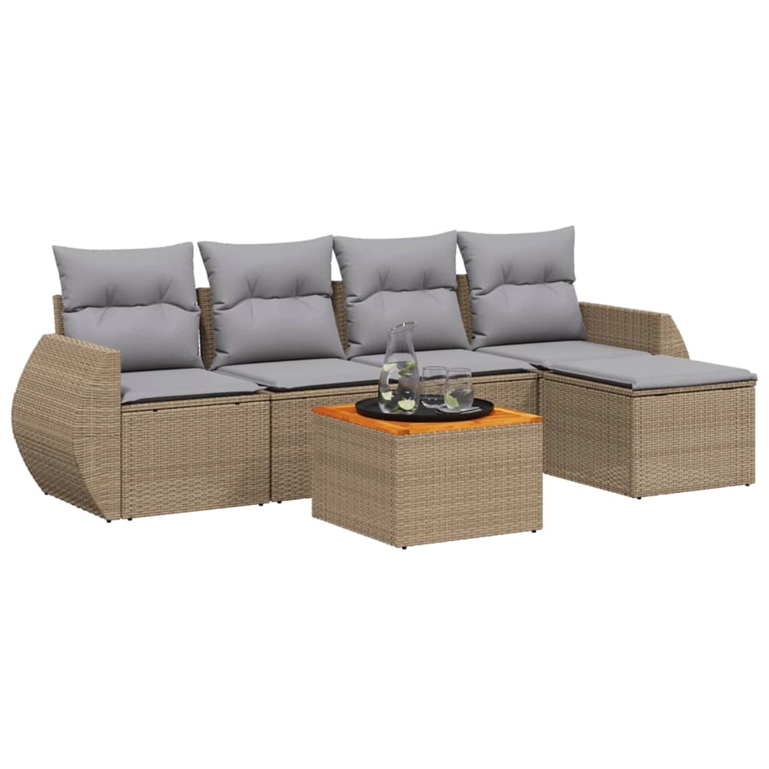 vidaXL 6-Tlg Garten-Sofagarnitur mit Kissen Beige Poly Rattan 3224981 günstig online kaufen