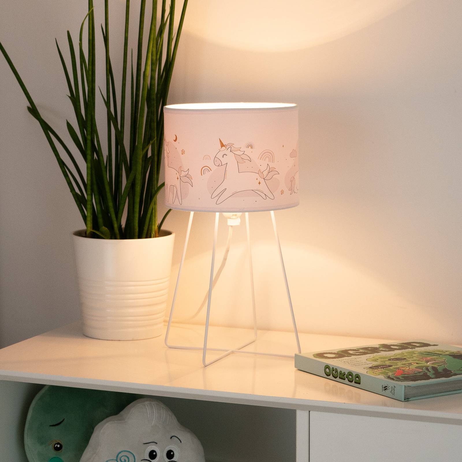 Tischleuchte Mila, Stoff, Einhörner, E14, Höhe 32,5 cm günstig online kaufen