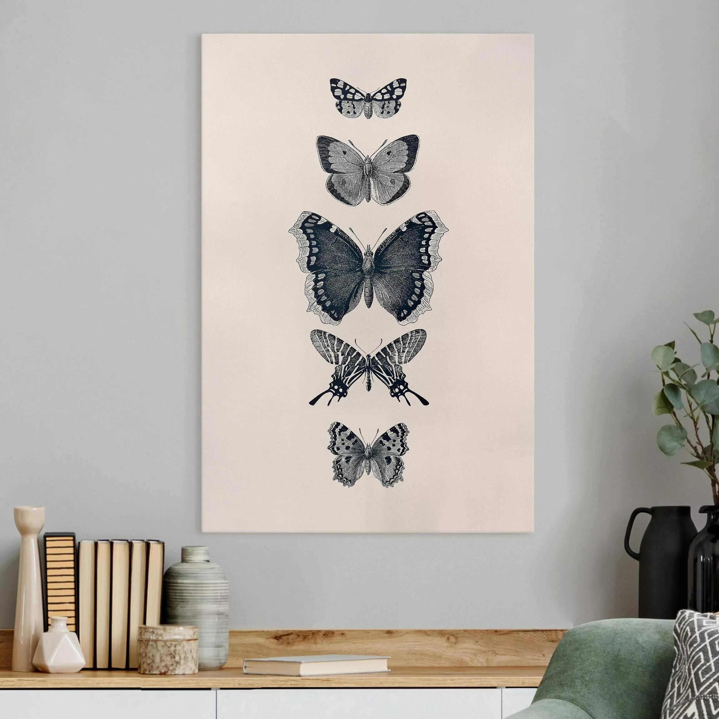 Leinwandbild Tusche Schmetterlinge auf Beige günstig online kaufen