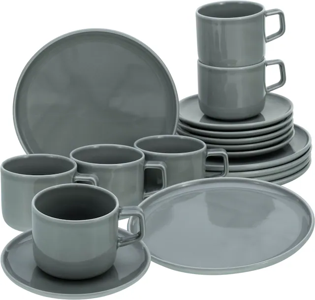 CreaTable Kaffeeservice Chef Collection grau Porzellan 18 tlg. günstig online kaufen