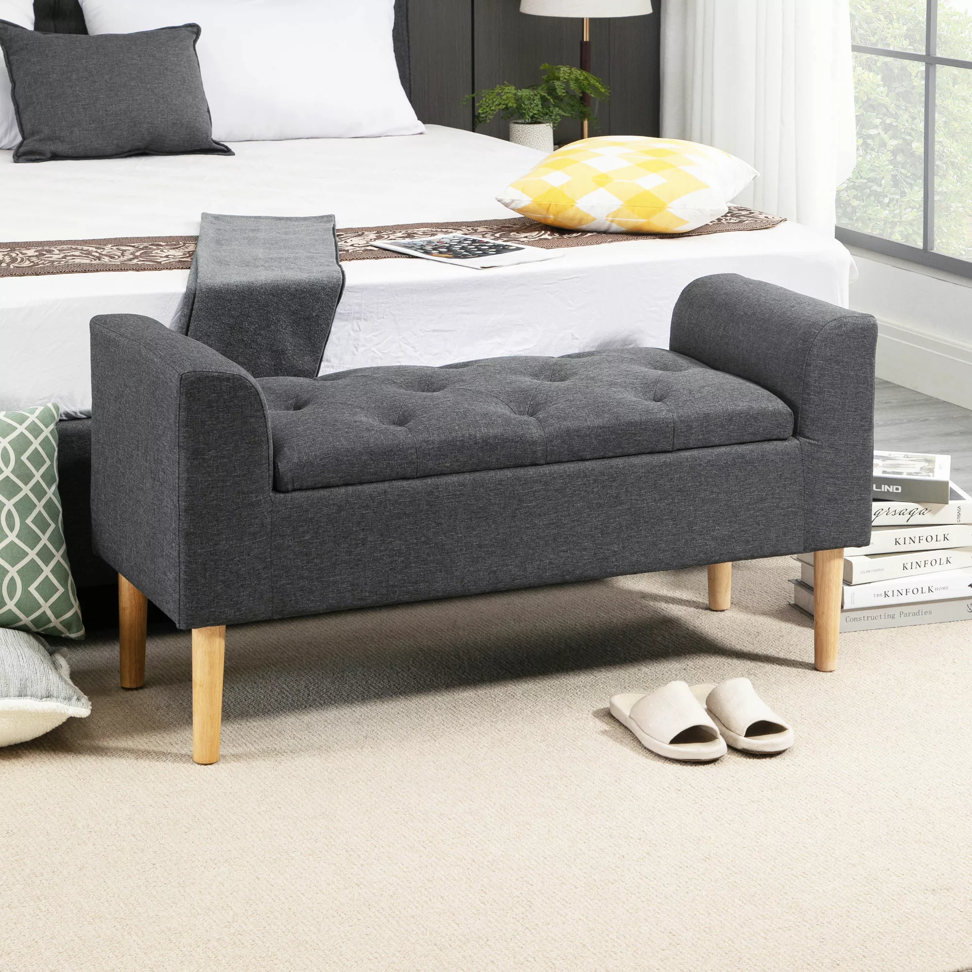 HOMCOM Bank mit Stauraumtruhe 2-in-1 Chesterfield-Design Gepolsterte Sitzfl günstig online kaufen